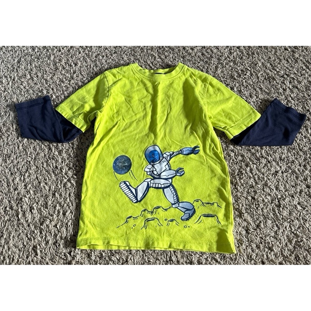 Gymboree Boys Neon Green Navy Blue Astronaut Long Sleeve Tee Size 4T